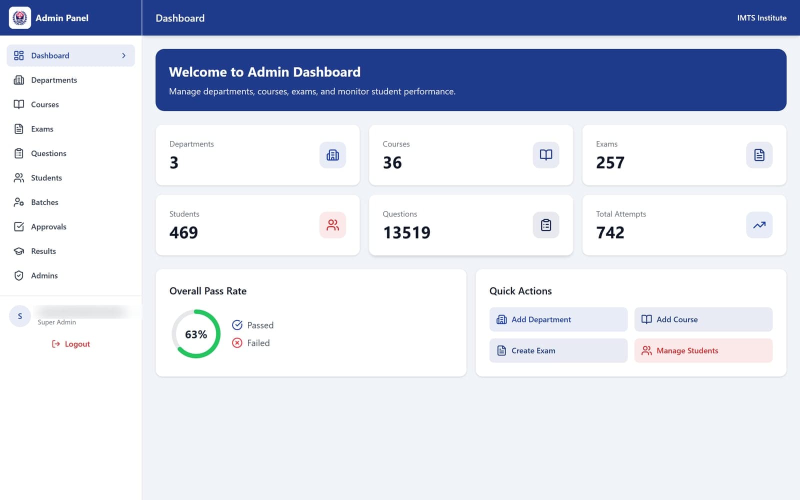 IMTS Exam Portal — screenshot